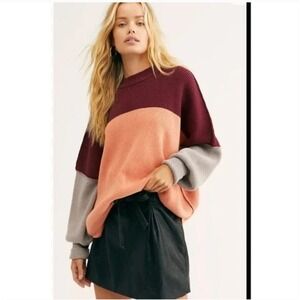 Free People Easy Street Colorblock Ribbed Knit Oversized Sweater Boho Large